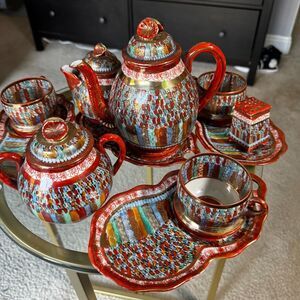 Vintage Antique Japanese Thousand Faces Piece Porcelain Tea Set 15Pcs